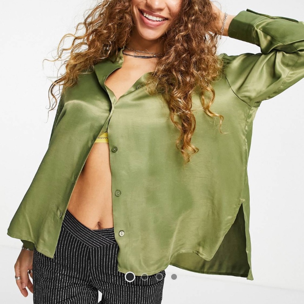 BERSHKA | oversized satin button down